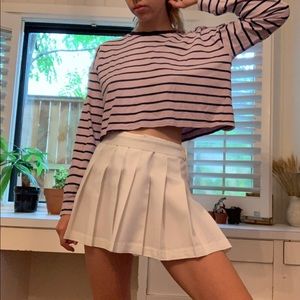 Lavender and navy striped cropped long sleeve tee